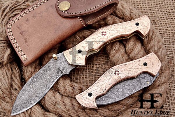 HUNTEX Brand New Custom Handmade Damascus 110 mm Long Hand Engraved ...