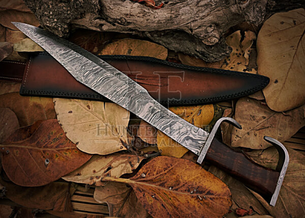 HUNTEX Handmade Damascus 560 mm Long Rosewood Handle Spartans 300 Movie Sword 